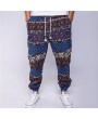 Mens Ethnic Style Printed Drawstring Elastic Waist Slim Fit Casual Fitness Running Pants