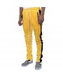 Mens Zipper Decorative Elastic Waist Stitching Color Slim Fit Casual Jogger Pants