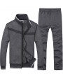 Mens Casual Sport Suits Solid Color Stand Collar Zip Up Hoodies Elastic Waist Joggers Sport Pants