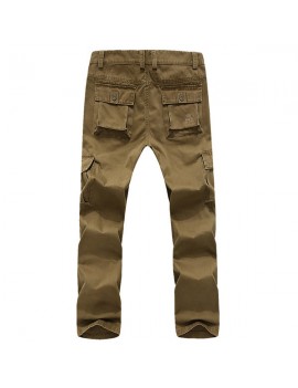 Mens Outdoor Multi-pockets Wear-resisting Cargo Pants Soild Color Casual Cotton Pants