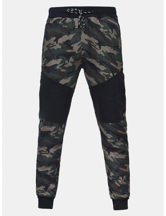 Mens Fitness Camo Printed Drawstring Elastic Waist Slim Fit Running Casual Sport Pants