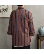 Men Loose Thin Striped Retro Design Cotton Linen Coat