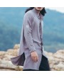 Mens Solid Color Single-breasted Mid Long Linen Loose Vintage Casual Jacket