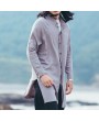 Mens Solid Color Single-breasted Mid Long Linen Loose Vintage Casual Jacket