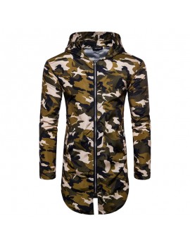 Outdoor Sunscreen Thin Mid Long Camouflage Printing Hooded Jacket for Men