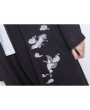 Mens Mid-long Crane Embroidered National Style Long Sleeve Open Up Black Casual Jacket