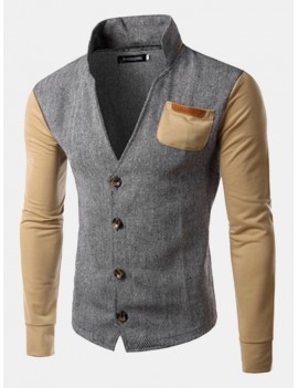 Casual Stylish Stand Collar Patchwork Chest Pockets Jackets for Men