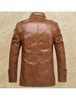 Plus Size Faux Leather Jacket Windproof Water Repellent Fleece Motorcycle Jacket for Men