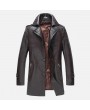 Lapel Collar Solid Color Motorcycle Epaulet Faux Leather Jacket for Men