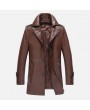 Lapel Collar Solid Color Motorcycle Epaulet Faux Leather Jacket for Men