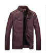 Thick Fleece Motorcycle PU Leather Double Chest Pockets Buckle Stand Collar Jacket For Men