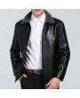 Mens Leather Lapel Thicken Jacket PU Solid Color Casual Business Woolen Coat