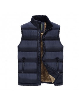 Men's Casual Thicken Plus Velvet Stand Collar Solid Color Down Vest