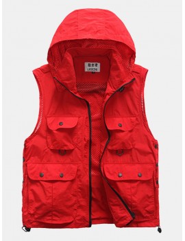 Outdoor Quick Dry Photograpohy Casual Hooded Mutil Pockets Vest for Men