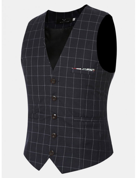 Fashion Wedding Dress Plaid Vest Slim Fit Business Suit Vest For Men