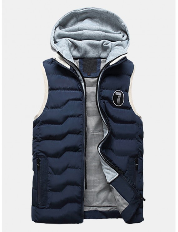 Thicken Cotton Solid Color Hooded Double Zipper Closure Coat Vest for Men