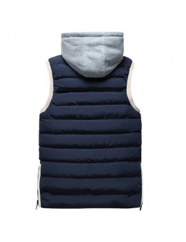 Thicken Cotton Solid Color Hooded Double Zipper Closure Coat Vest for Men