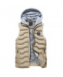 Thicken Cotton Solid Color Hooded Double Zipper Closure Coat Vest for Men