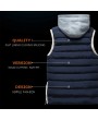 Thicken Cotton Solid Color Hooded Double Zipper Closure Coat Vest for Men