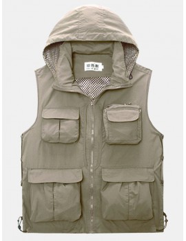 Mesh Outdoor Casual Thin Fishing Photography Detachable Hood Vest for Men