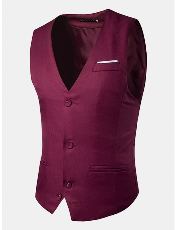 Fashion Business Casual Korean Style Pure Color Single Breasted Vest for Men