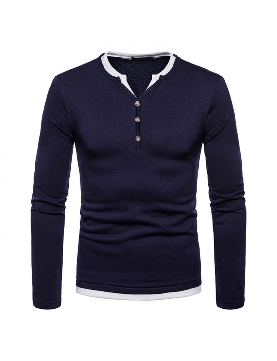 100% Cotton V-neck Long Sleeve Half Button Down T-shirt for Men