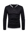 100% Cotton V-neck Long Sleeve Half Button Down T-shirt for Men