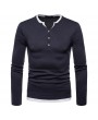 100% Cotton V-neck Long Sleeve Half Button Down T-shirt for Men