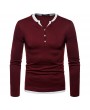 100% Cotton V-neck Long Sleeve Half Button Down T-shirt for Men