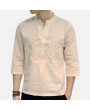 Men's Chinese Style T-shirt Summer Half-Sleeves V-neck Collar Embroidery Tops