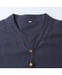 Mens Cotton Linen Chinese Style Retro Solid Color Stand Collar Summer Casual T Shirts