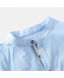 Mens Stripe Cotton Loose Long Sleeve Buttons Fly Casual Henley Shirt