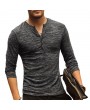 Mens Breathable Cotton Casual T shirt Buttons Design Half-cardigan Slim Fit Long Sleeve Tops