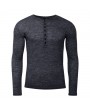 Mens Breathable Cotton Casual T shirt Buttons Design Half-cardigan Slim Fit Long Sleeve Tops