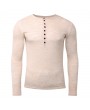 Mens Breathable Cotton Casual T shirt Buttons Design Half-cardigan Slim Fit Long Sleeve Tops