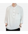 Mens Casual Vintage Retro T-shirts Cotton Linen Long Sleeve Tops