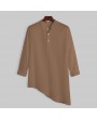 Mens Irregular Hem Solid Color Long Sleeve High Low Casual Henley Shirt