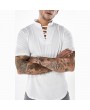 Mens Fashion Bust Bandages Tees V-neck Short Sleeve Regular Fit Casual Cotton T Shirts