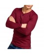 Mens 100%Cotton Breathable Cozy Solid Color Long Sleeve Slim Fit Casual Buttons T Shirts