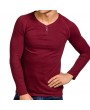 Mens 100%Cotton Breathable Cozy Solid Color Long Sleeve Slim Fit Casual Buttons T Shirts