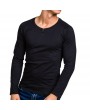 Mens 100%Cotton Breathable Cozy Solid Color Long Sleeve Slim Fit Casual Buttons T Shirts