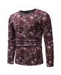 Mens Cashew Flowers Printing Crew Neck Long Sleeve Slim Fit Casual T shirt