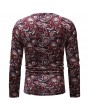 Mens Cashew Flowers Printing Crew Neck Long Sleeve Slim Fit Casual T shirt