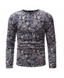 Mens Cashew Flowers Printing Crew Neck Long Sleeve Slim Fit Casual T shirt