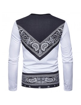 Mens Fashion Printed Pattern Striped O-Neck Long Sleeve Slim Fit Casual T-Shirts