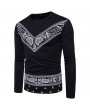 Mens Fashion Printed Pattern Striped O-Neck Long Sleeve Slim Fit Casual T-Shirts