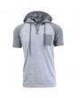 Mens Summer High Street Stylish Hit Color Front Pocket Short Sleeve Casual Hooded T-shirt