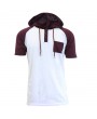 Mens Summer High Street Stylish Hit Color Front Pocket Short Sleeve Casual Hooded T-shirt