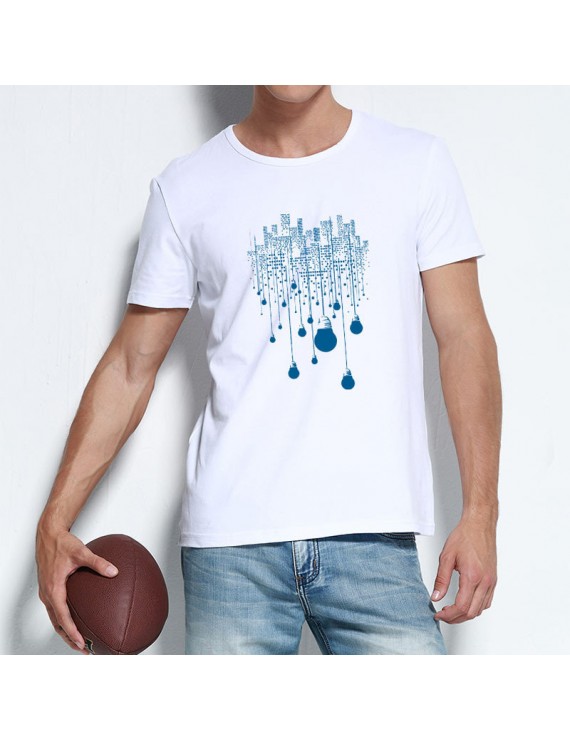 Mens Summer Breathable Light Bulb Printed Short Sleeve Slim Fit Casual T Shirts