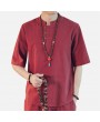 Mens Chinese Style Cotton Linen Short-sleeved T-shirts Vintage Breathable Tops